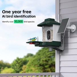 1 Year AI Smart Bird Feeder with Camera, AI Identify Bi rd Species Solar Powered,1080p Live Video Bird Feeder Camera, 2.4Ghz WiFi,Nstant Arrival Alerts - Best Gifts for Bi rd Lover