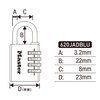 Master Lock 620JADBLU Padlock, Dial, Password Setting, Small, Lightweight, Body