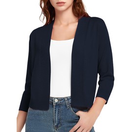 Urban CoCo Women's 3/4 Sleeve Lightweight Open Front Knit Sweater Cardigan (Navy Blue, XL)