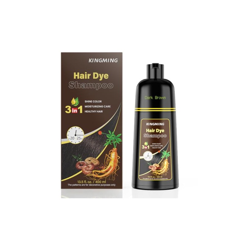 Kingming Champú Teñir Cabello Castaño Oscuro Cubrir Canas Ingredientes Base