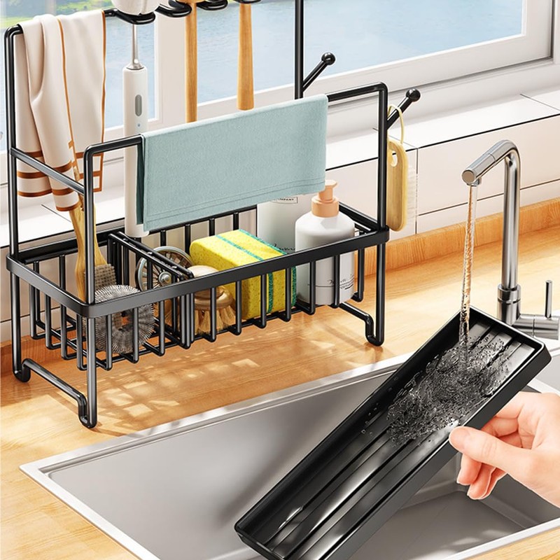 Wotendy Kitchen Sink Caddy with Drain Pan, Sponge Holder for