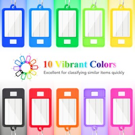 VIC VSEE 50 Pack Key Tags with Split Ring, Tough Plastic Labels and Label Window Blank Identifiers Chain ID Name for Keys, Backpacks, Luggage in 10 Assorted Colors