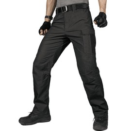 FREE SOLDIER Men's Water Resistant Pants Relaxed Fit Tactical Combat Army Cargo Work Pants with Multi Pocket (Black 30W x 32L)