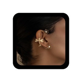Andelaisi Boho Dragonfly Ear Cuff Earrings Dragonfly Ear Cuff Wrap Crawler Earrings Mteal Wrap No Piercing Stud Non Piercing Clip Fake Studs for Women