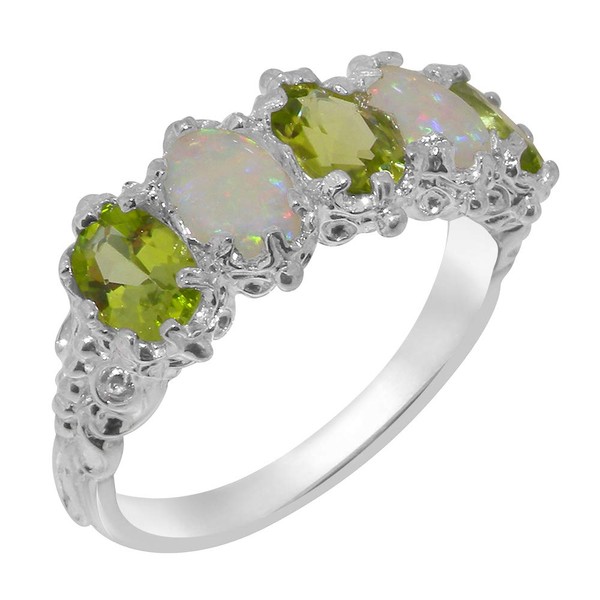 925 Sterling Silver Real Genuine Peridot and Opal Womens Eternity