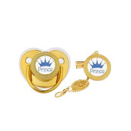Chupón Para Bebé Princesa Con Clip y Brillos, Rosa y Plateado (Corona Azul)