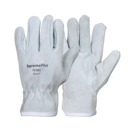 SupremePlus Split Cowhide Leather Work Gloves for Men & Women - Large - 1 Pair - Premium Driving Gloves with Keystone Thumb - Slip-On Style Gardening Gloves for Women - White