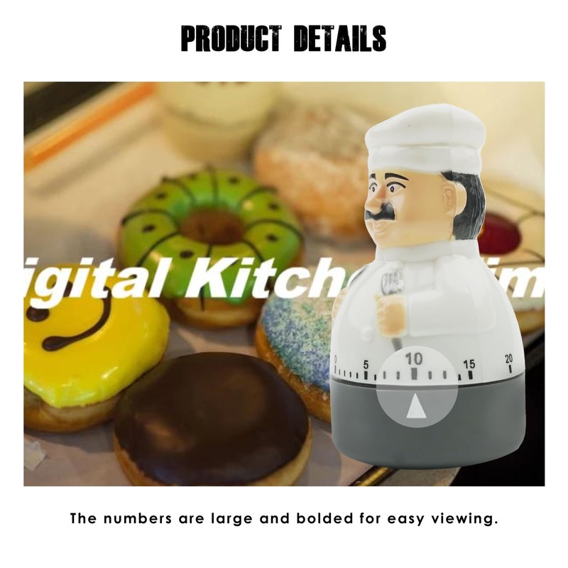 Taikemeti Kitchen Mechanical Timer - 1-60 Minute Countdown, Cute Chef