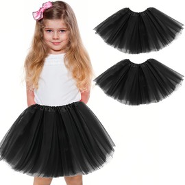 WKRTDY Pack of 2 Tutu Skirt, Ballet Dance Skirts, Party Skirt for Girls, Tutu Costume, Tulle Tutu for Dance Parties for Girls, Tulle Skirt, Tutu Ballet Skirt, Ballet Petticoat, Ballet Dress (Black, 3