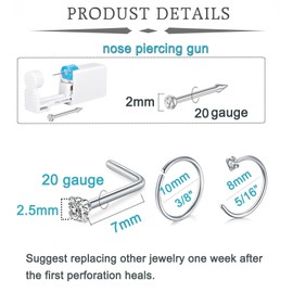 QWALIT 2pcs Nose Piercing Kit Nose Ring Piercing Kit Self Nose Piercing Kit at Home Nose Piercing Kit with Nose Rings Disposable Nose Piercing Gun Kit Nose Gun Piercing Kit Piercing Kit for Nose