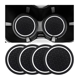 NYTKL 4PCS Car Cup Holder Coasters, 2.75 Inch Non-Slip Auto Coaster Waterproof Drink Mat, Universal Console Cup Holder Insert Anti Dust Water Bottle Pads for Cars, Trucks, SUVs (Black & White)