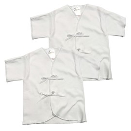 Junior Joy Baby Wrap Over Vests 3-6 Months - 2 Pack, Short Sleeves with Embroidered Edges, Tie Knot Fastening for Easy Dressing, 100% Combed Cotton, Super Soft, Durable, Machine Washable