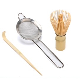DiDiBirDi Matcha Whisk Set, Bamboo Matcha Whisk, Bamboo Matcha Whisk (Chasen), Traditional Shovel (Chashaku), Stainless Steel Strainer, Japanese Tea Tool for Ceremony, Gift