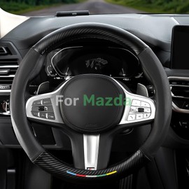 Zanch Car Steering Wheel Cover - Custom Fit for Mazda, Premium Microfiber Leather, Non-Slip, Breathable, Odorless, Durable, All-Season Comfort, Fits 14.5-15 Inch Steering Wheels