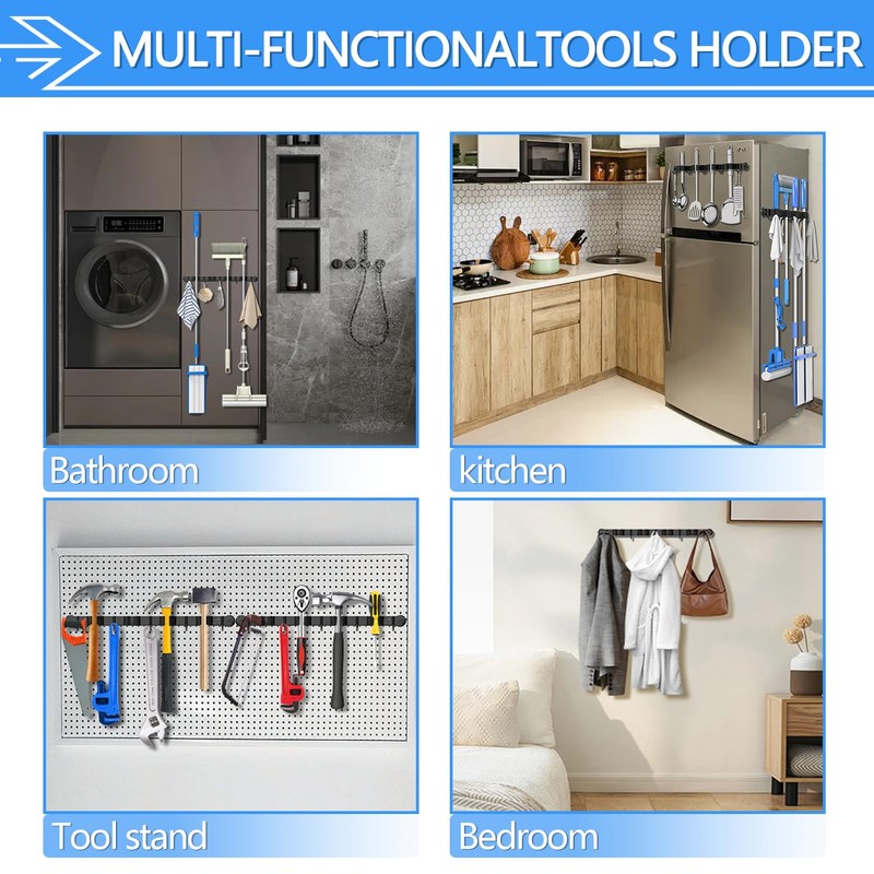 3-H Magnetic Broom Holder Wall Mounted 1 Pack, Strong Magnetic