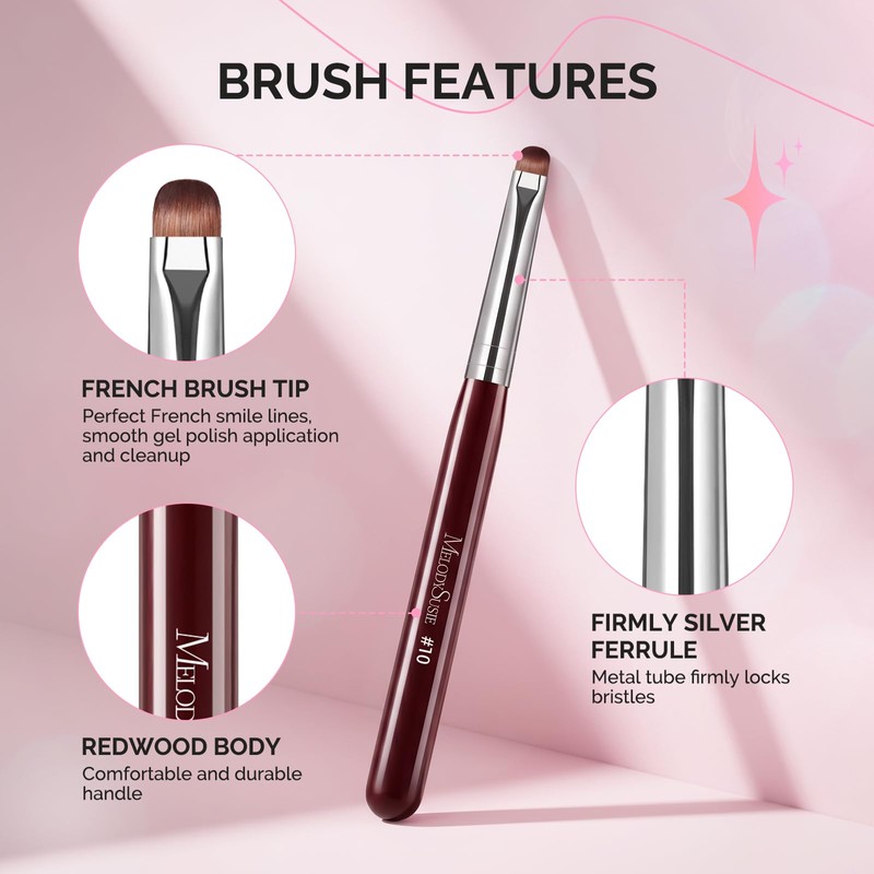 MelodySusie 4Pcs French Manicure with Rosewood Handles Nail Brush Set