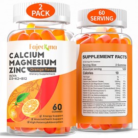 Calcium Magnesium Zinc Gummies for Adult: Organic 1000mg Calcium Citrate Magnesium Supplement with D3 K2 B6 B12 - Sugar Free High Absorption Supplement for Women Men (60 Count(Pack of 2))