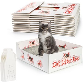 Lawei 8 Pack Disposable Litter Boxes for Cats, Foldable Paper Kitty Litter Tray with Scoop, Double Layer Waterproof Cat Litter Box for Travel, Small Pets Liner Pan, 14.8 x 11.6 x 4.7inch, Lightweight