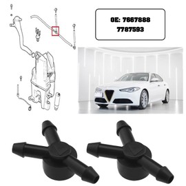 2 Stück Auto Scheibenwaschdüse 3-Wege Ventil 7667888 7787593 Kunststoff Scheibenwaschanlage Rückschlagventil Kfz-Ersatzteile Schwarz