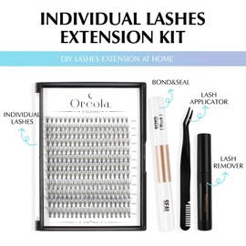 Oreola Individual Eyelash Set DIY Eyelash Extensions, 228 Pieces 20D Individual Eyelashes with Bond and Seal Natural 0.07C 8-15 mm Eyelash Clusters with Remover, Applicator, Reusable False Eyelashes