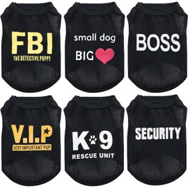 DERUILA 6 Pieces Dog Boy Summer Shirt Dog Black Shirts Sleeveless Printed Pet Shirt Puppy T-Shirt Breathable Puppy Vest Clothes Pet Apparel for Small to Medium Dog Puppy Cat