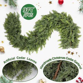 Waydress 1 Pcs 9ft Christmas Cedar Garland Artificial Realistic Soft and Thickness Green Faux Cedar Pine Garland for Home Fireplace Indoor Outdoor Holiday Party Decoration