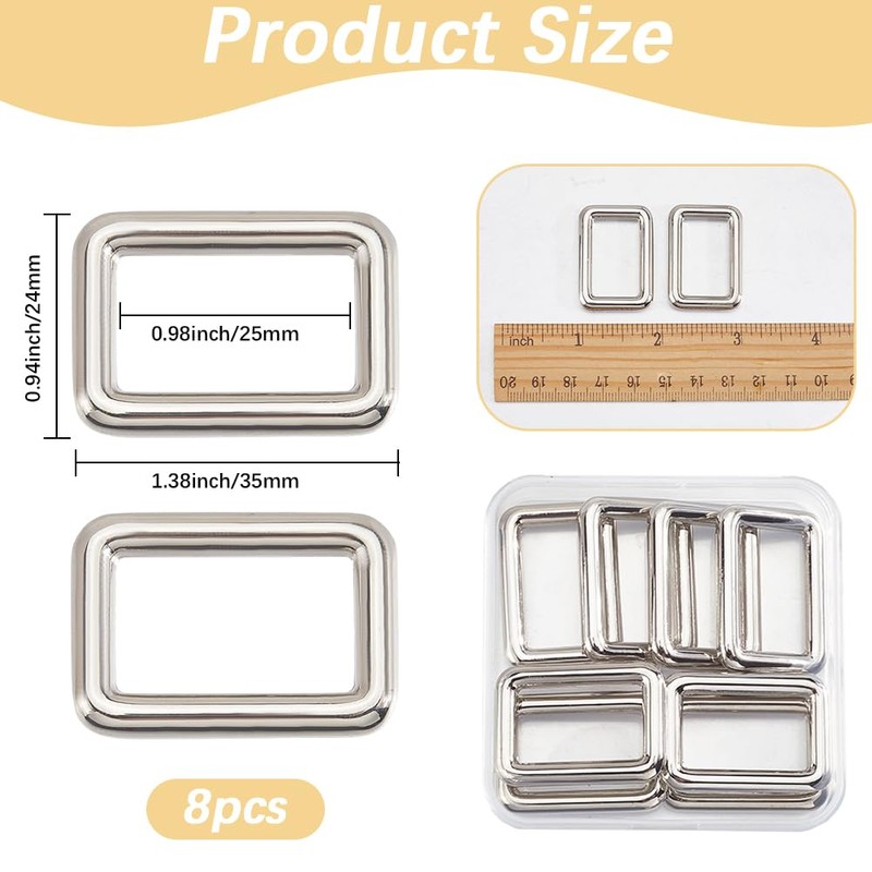 SOFPLATE 1 Box 8Pcs Silver Rectangle Buckle Ring Flat Metal
