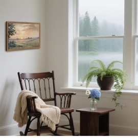 Wood Framed Vintage Wall Art, Fall Nature Sunset Landscape Canvas Wall Decor, Retro Country Farmhouse Prints Artwork Pictures Paintings for Living Room Bedroom Home Decor 8x10 Inch