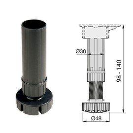 Emuca 2022417 feet, Furniture Black Plastic, Set of 4 Adjustable Cabinet Legs 100mm-high