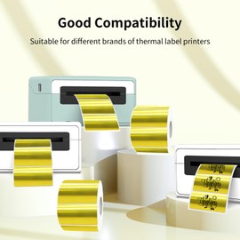 2x1 Inch Thermal Labels, Holographic Gold Thermal Printer Stickers, Waterproof Self-Adhesive Shipping Label Printer Sticker for Barcode, Name, Address, 300 Labels/Roll