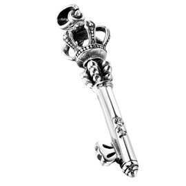 OIDEA Men's Necklace with Crown Key Pendant: Stainless Steel Vintage Crown Key with O Chain Silver Black Retro Jewellery Gift for Men Boys, Stainless Steel, No Gemstone