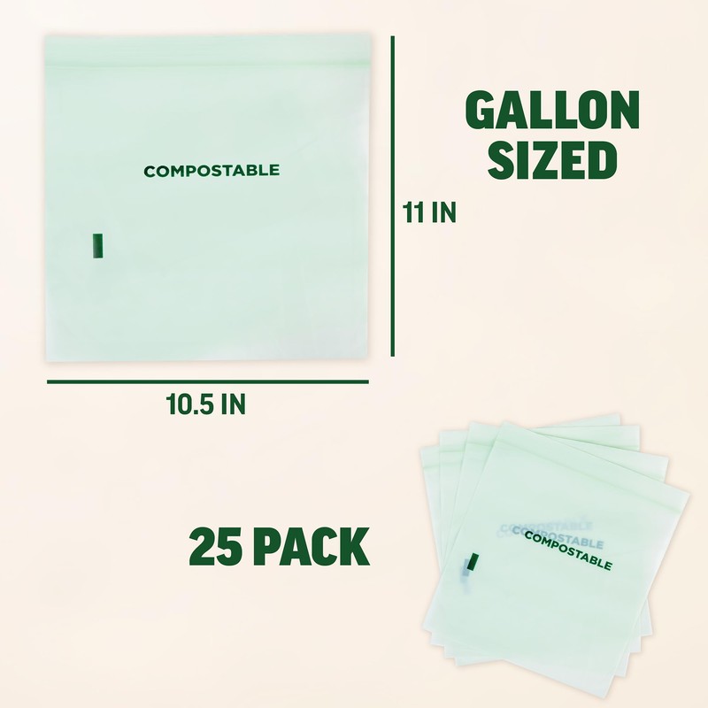 Zenlogy Compostable Gallon Bag (10.5" x 11"), Resealable Food Storage