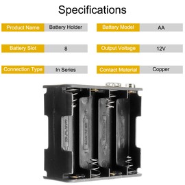 DKARDU 5 PCS 8X 1.5V AA Battery Holder 12V Thicken Battery Case Box with T-Type Battery Snap Connector Wire Leads Kit, Battery Box for LED Light RC Car for Arduino Projects, 8 Slots Plastic Box