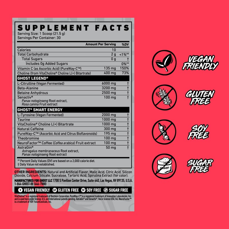 GHOST Legend Pre-Workout Powder, Blue Raspberry - 30 Servings –