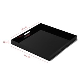 KEVJES King Size Acrylic Tray with Embedded Handle,No Need to Assemble-for Bed,Ottoman,Coffee Table, Breakfast, Tea, Food, Butler - Decorative Tray (24x24 Inch, Black)