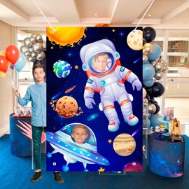 Astronaut Face Photography Background, 59.06''x39.37'' Space Theme Backdrop/Outer Space Birthday Party Backdrop/Outer Space Party Backdrop for Space Photo Prop & Astronaut Birthday Party Decorations