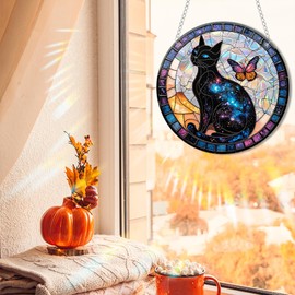 Sun Catchers Indoor Window Butterfly Sunflower Dragonfly Acrylic Suncatcher Window Hanging Decoration Sun Catcher Decor for Living Room Bedroom Summer Home Balcony Ornaments Decoration (Black Cat - B)