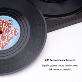 Coasters for Drinks Set of 6 - Jolumros Colorful Retro Funny Vinyl Record Coaster with Record Player Holder for Home Office Bar