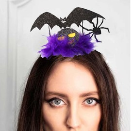 Bufenia - Diadema de Halloween con forma de bola de ojo fantasma, zombi, diadema de mano de murciélago, color negro, araña, diadema de fantasma, color blanco, para fiesta, rave, Halloween, accesorios para el cabello (F)