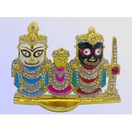 BEXCO Stone Studded Lord Jagannath, Balabhadra, Subhadra Idol with Sudarshan Chakra Statue for Car Dashboard - 2.5 '' inch