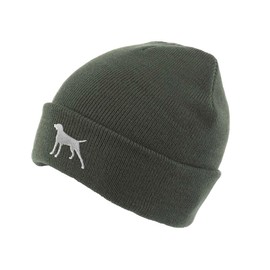 The House Of Dog: German Shorthaired Pointer Owner Gift. Classic Cuffed Unisex Beanie Ski Hat with Embroidered Design. Olive