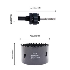 2.87inch Hole Saw, LAIWEI 73mm Hole Cutter with A2 Heavy Duty Mandrel, 4341 Drill Bit,Cutting Depth 38mm,for Drilling Holes in Wood, Aluminium Profiles, PVC and Metal Round Pipe(2-7/8")