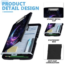 Multipurpose Clipboard with Storage Pattern (Crescent Moon) Design Heavy Duty Legal Size Enclosed clipboard with Storage, Ideal for Nurses clipboard Folder and Teachers,9.9 x 14.4 inch