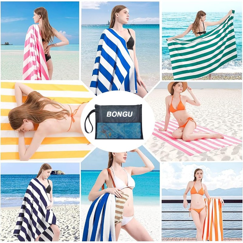 BonGu Beach Towel Oversized Stripe 180x90cm, Quick Dry Sand Free