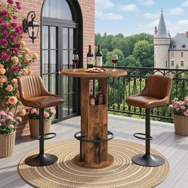 MAHANCRIS Round Bar Table, 35.6" H Bistro Pub Table with Footrest