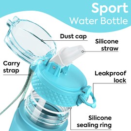 OLDLEY 450ml/15oz Kids Water Bottle with Straw Childrens Boys Girls Toddler Reusable Drink Bottles with Times Markings for School Home Camping Outdoor Sports BPA Free Leakproof Durable