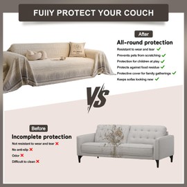 ROOMLIFE Gray Couch Cover for 3 Cushion Couch Sofa Cover for Dogs, Furniture Protector Covers for Pets, Washable Non-Slip Soft Chenille Sofa Slipcover, Couch Throw Blankets with Tassels 71 '' X 118''