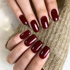 Red Press on Nails Short Medium Square Fake Nails Solid Color False Nails Glue on Nails Set Short Coffin Acrylic Nails Press on Gel Nails Reusable Artificial Nails for Women Manicure 24Pcs