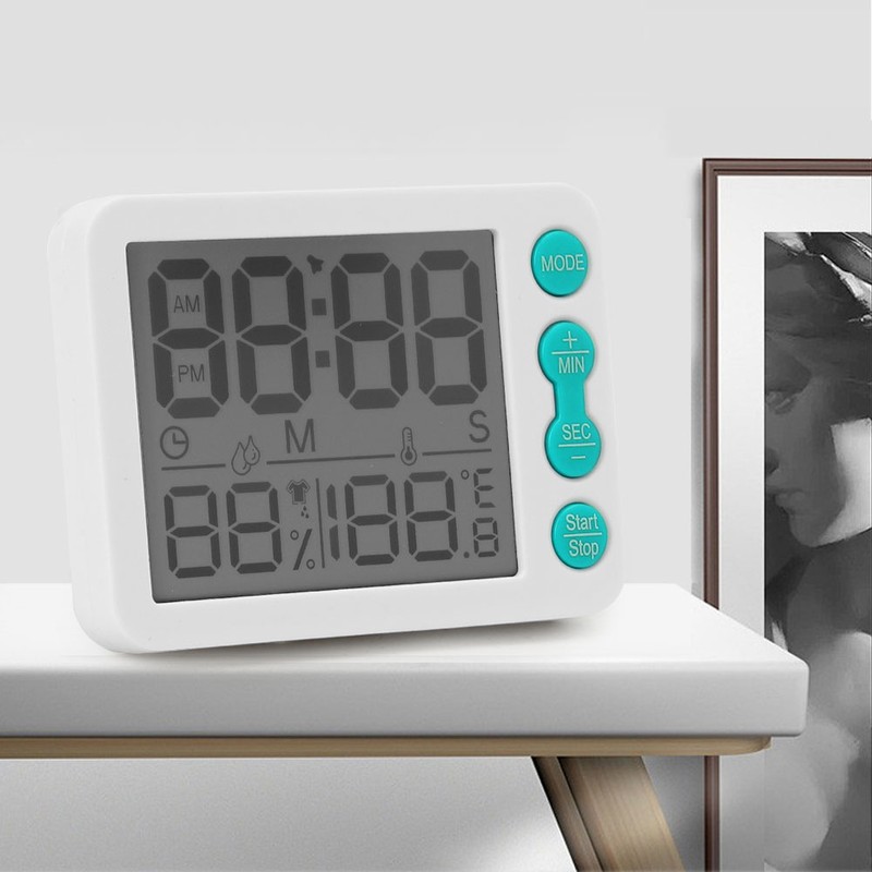 TS‑9606 Multifunctional Indoor Thermometer Hygrometer Clock Temperature and Humidity MeterWhite