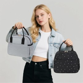 CAMTOP Lunch Box for Women Men Insulated Lunch Bag Lunch Tote Bag Leakproof Thermal Cooler Large Capacity for Travel Work School Picnic (Black white stripes)